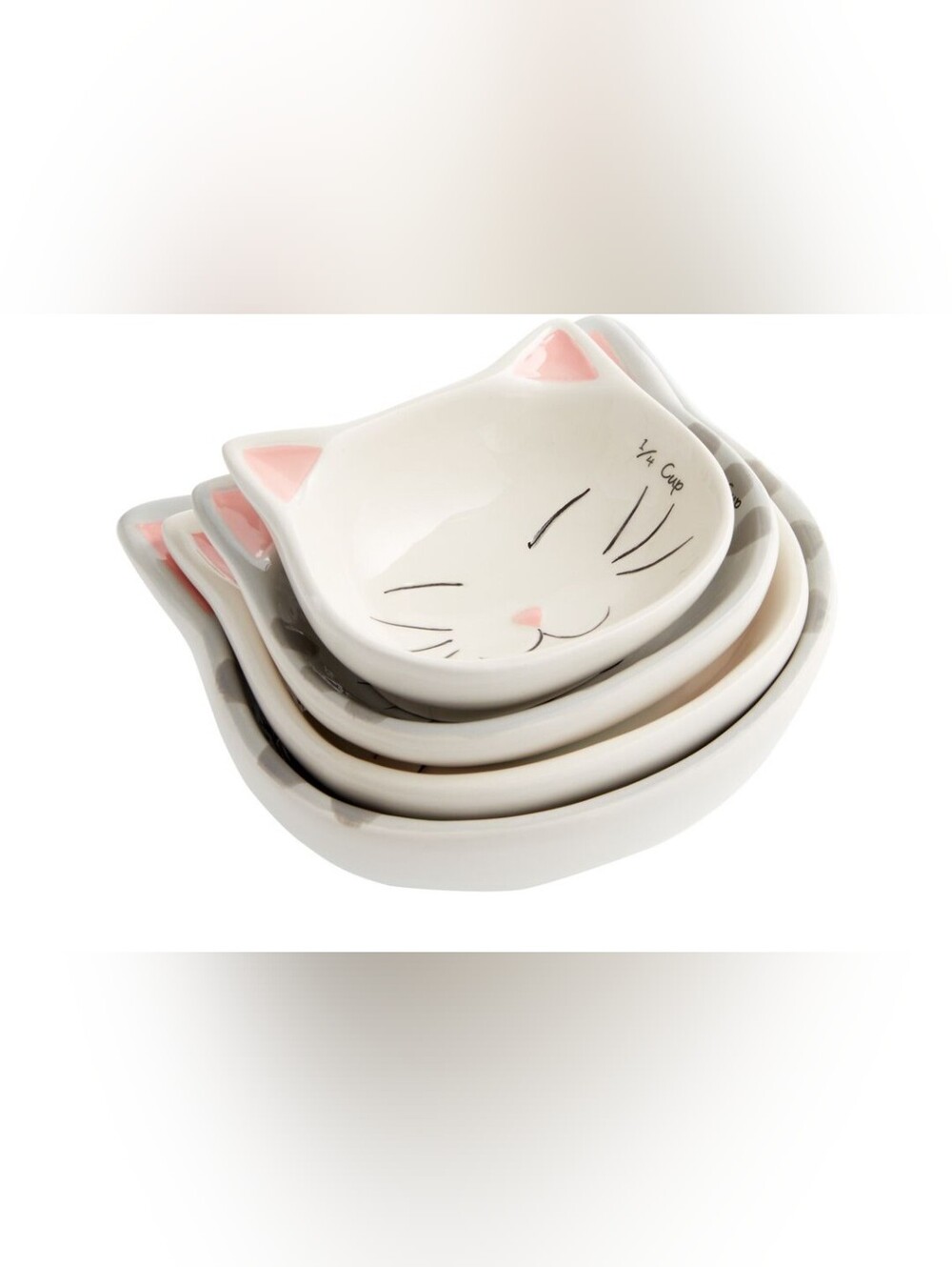 Cat Lovers Gray Ceramic Nesting Measuring Cups Stoneware Kitty Set Of 4